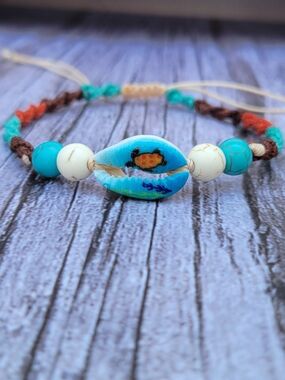 Handpainted Turquoise Sea Shell Beaded Ankle Bracelet